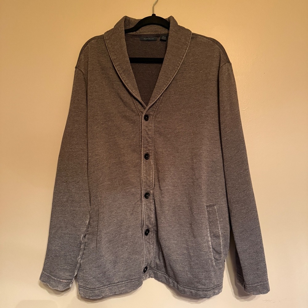 Perry Ellis Men Gray Shawl Collar‎ Cardigan Sweater Knit Button Up Size 2X